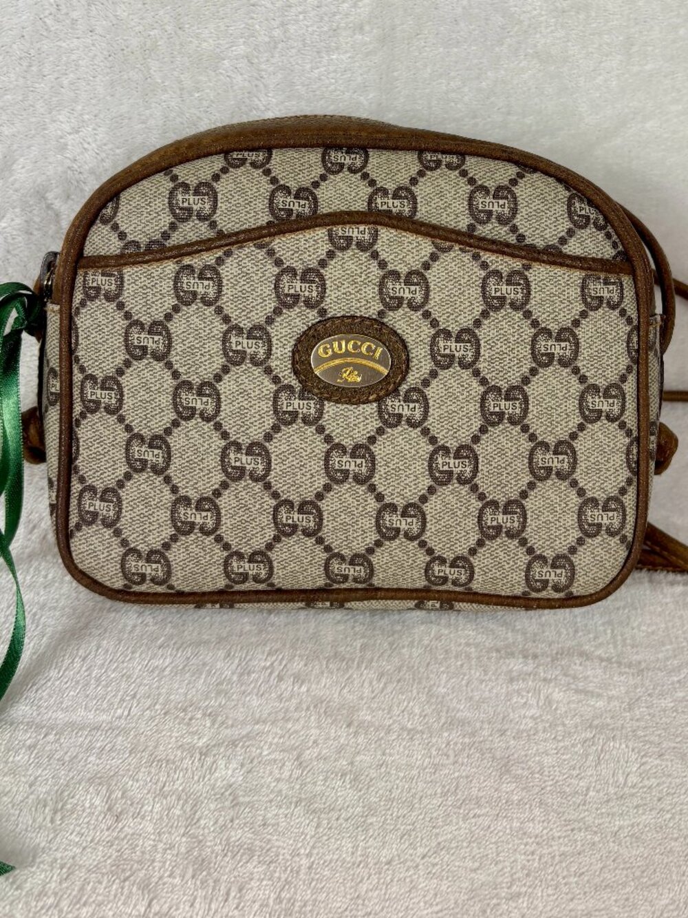 Gucci Plus GG Supreme Mini Crossbody in Monogram Coated Canvas and Leather Trim